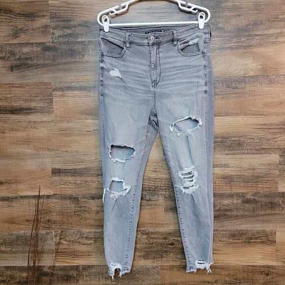 American Eagle Jeans 14 S Next Level Stretch Super Hi Rise Jegging Gray Wash - Picture 1 of 9